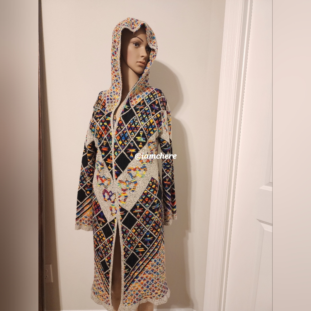 Anthropologie Northern Angel Aztec Tribal Rainbow Cloak Duster Hooded Sweater